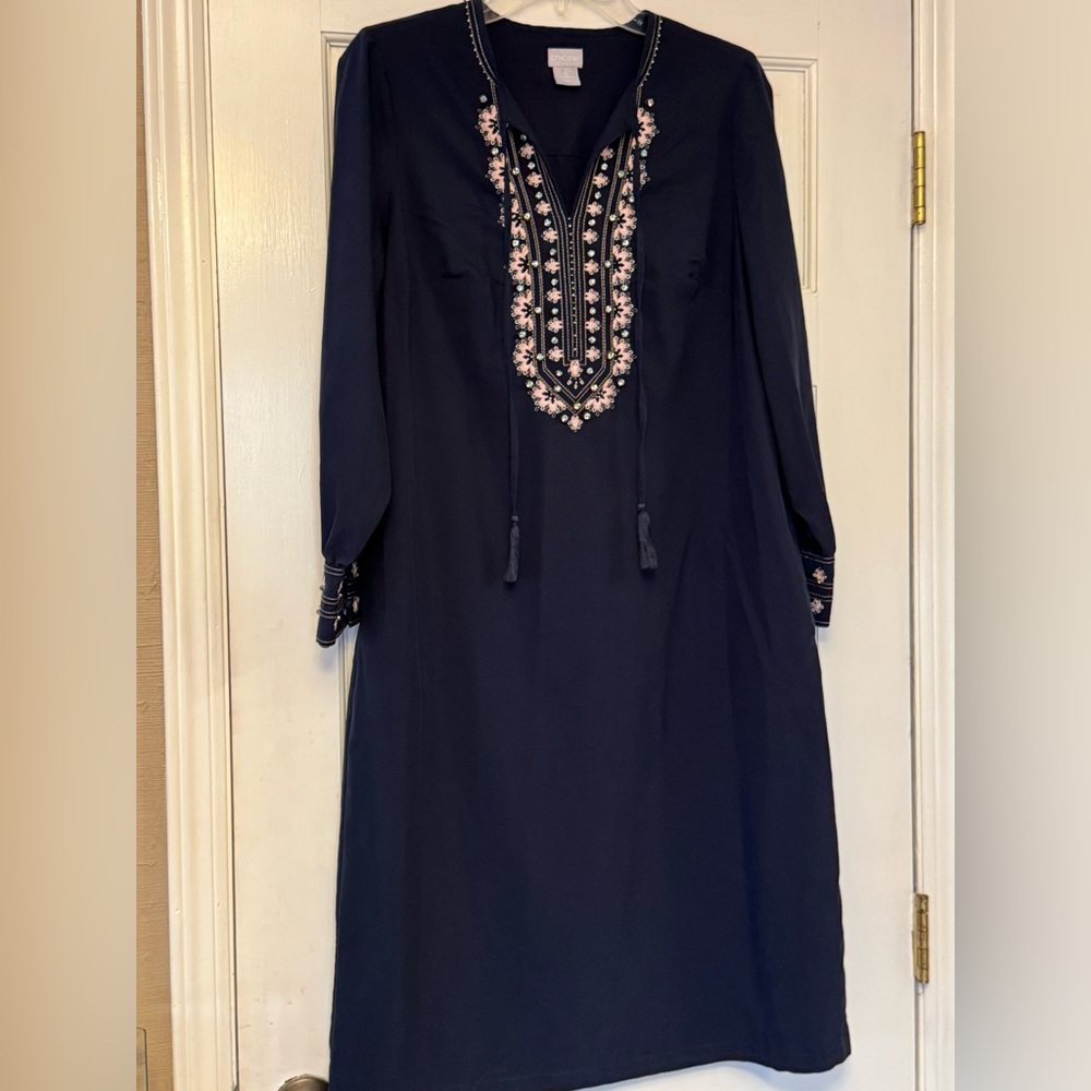 Chico’s Navy Embroidered Tunic Dress